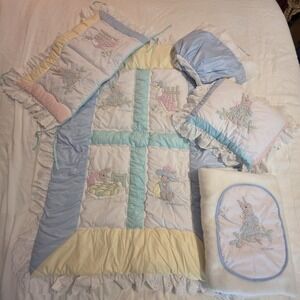VTG Beatrix Potter Peter Rabbit Baby Crib Bedding Set Quiltex 5 Pc USA Nursery